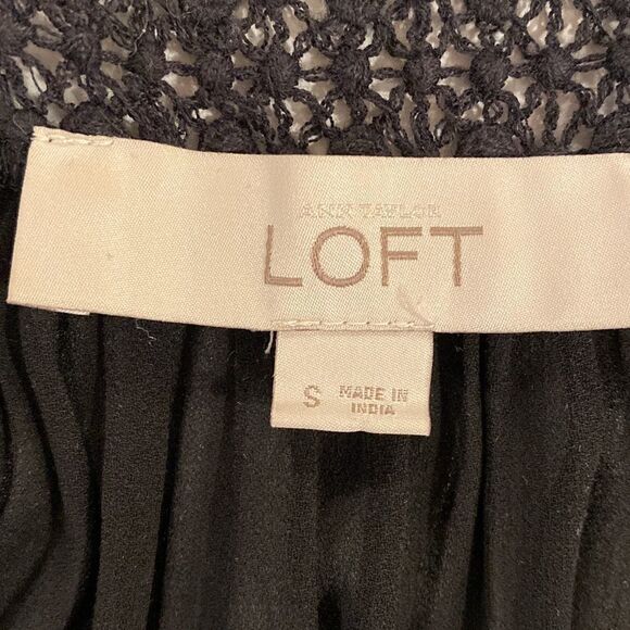 LOFT black long sleeve semi-sheer lace accent blouse top size S - Picture 6 of 9
